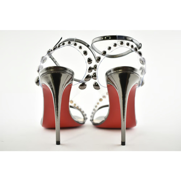Christian Louboutin Corinetta 100 Gunmetal Patent Strap Sandal Heel Pump 37 - Picture 10 of 11